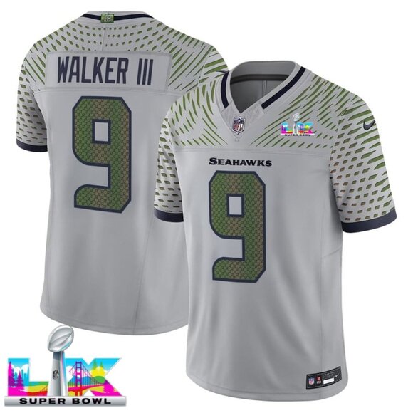 Mens or Youths Choose Kenneth Walker III Super Bowl LX Stitched Jersey Grey Vapo
